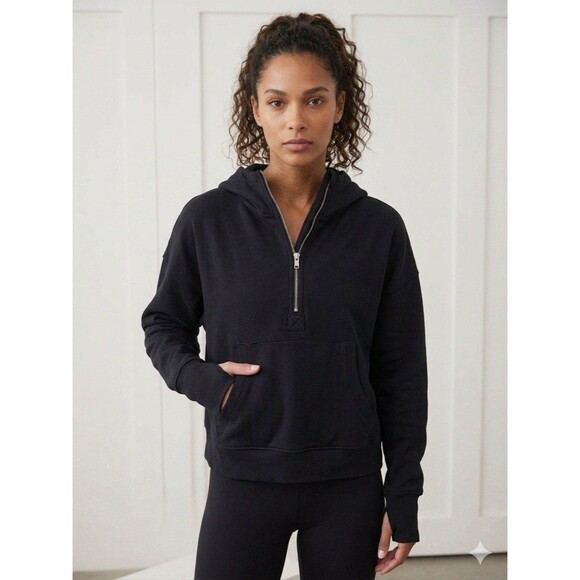 Joy Lab Tops - NEW JoyLab Womens XL Half Zip Loose Fit Hooded Sweatshirt Black pockets Athletic